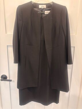 Le Suit Black Collarless Open-Front Longline Blazer